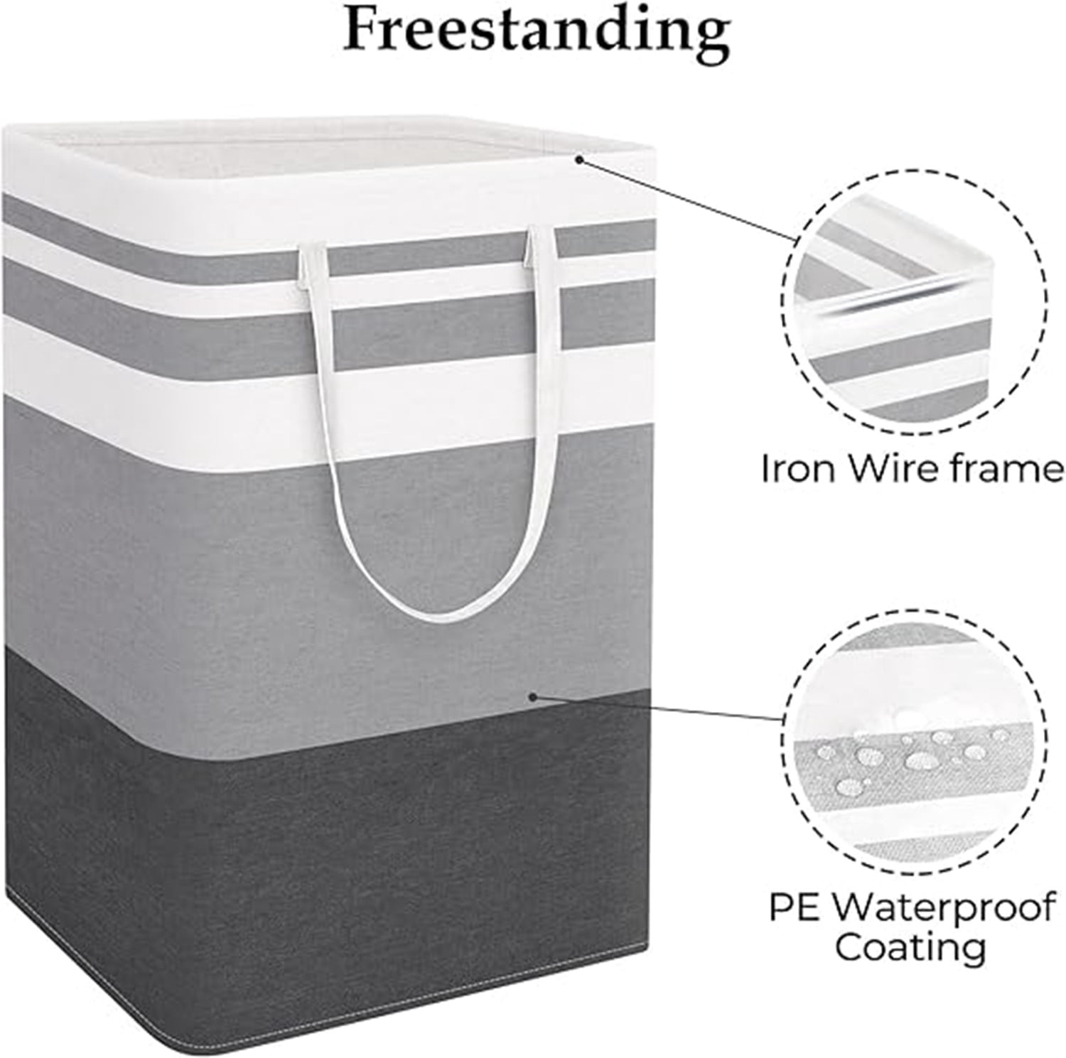 XZKING 2 Pack Large Laundry Basket Freestanding Waterproof Laundry Hamper Collapsible Tall Clothes Hamper with Extended Handles for Clothes Toys in the Dorm and Family-(Gradient Grey, 100L)