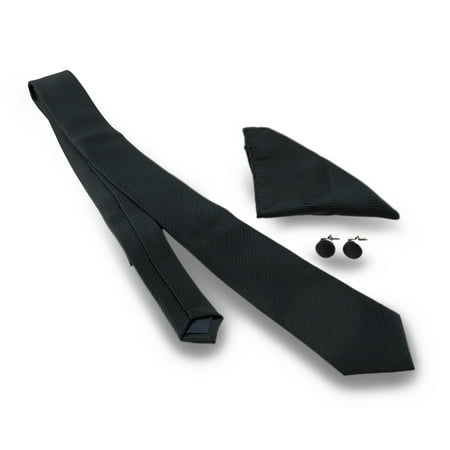 Coordinating Diagonal Stripe Tie, Cufflinks, Handkerchief 3 Piece Gift Box Set
