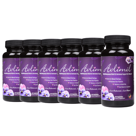 Avlimil Hormone Balance & Menopause Support Supplement - Relief from Mood Swings, Hot Flashes, Night Sweats - Isoflavones, Black Cohosh, Valerian, Red Clover, Lemon Balm - 60 Capsules (6 Pack)