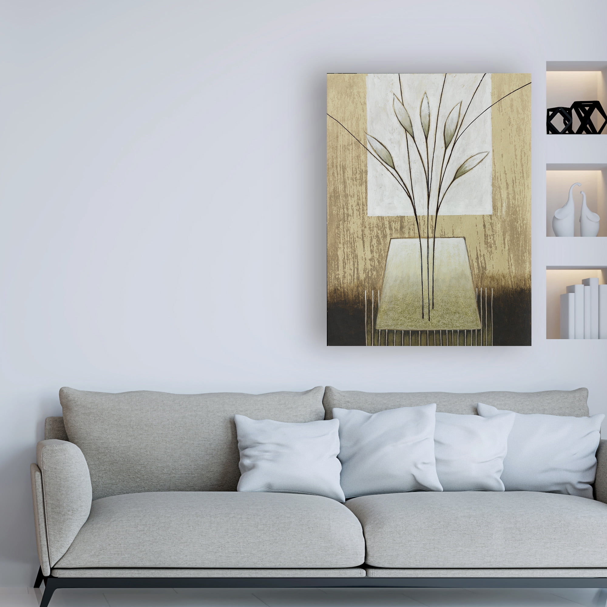 Trademark Fine Art 'Tan And White Floral Abstract' Canvas Art by Pablo Esteban