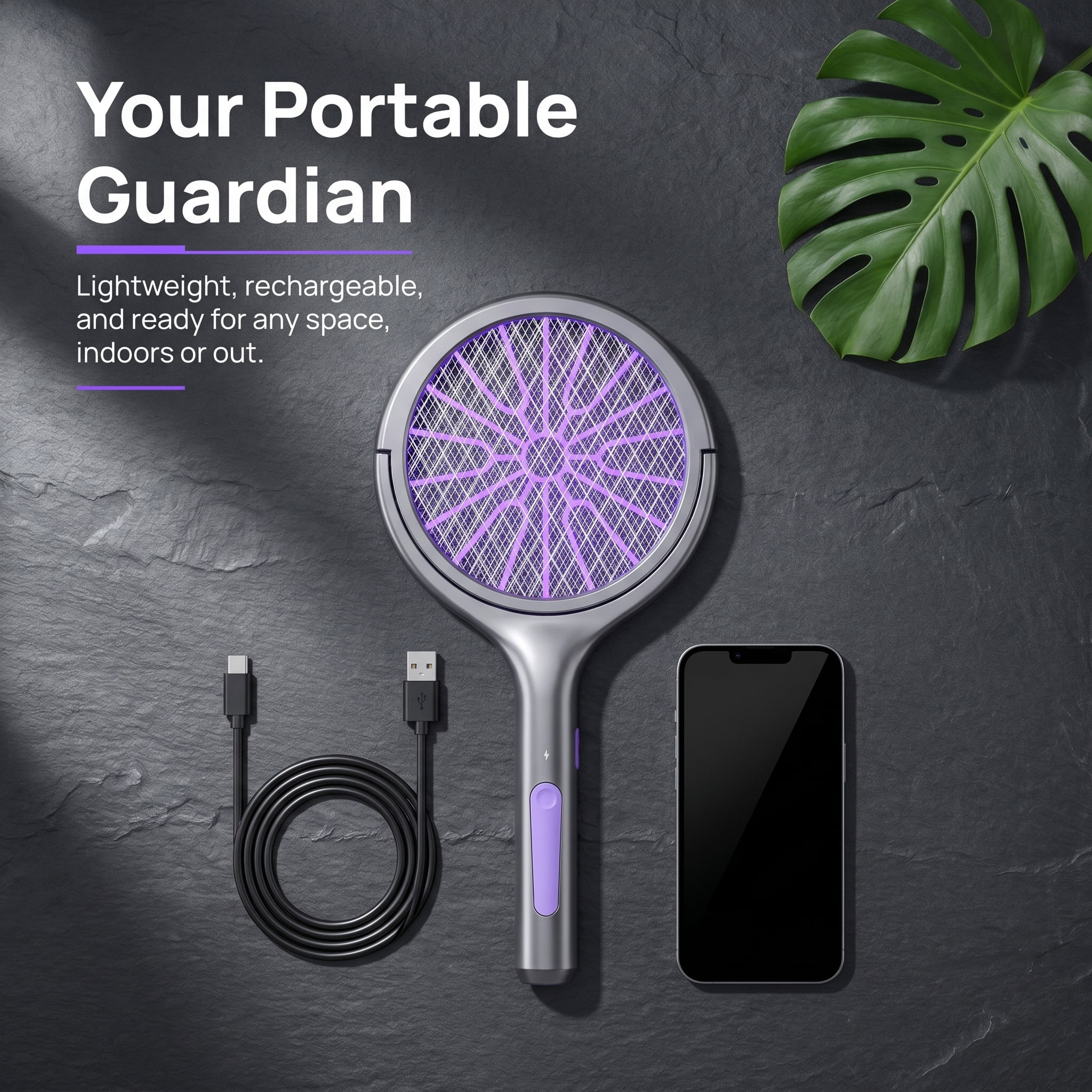 Rechargeable Electric Mosquito Swatter, 2-in-1 Bug Zapper with Extendable Handle for Home Garden Outdoor