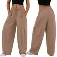 thumbnail image 2 of Pantalones Bombachos Holgados de para Mujer, Pantalones Casuales de Verano con Cordón, Ropa de Viaje con Bolsillos 2025 Caqui L, 2 of 7