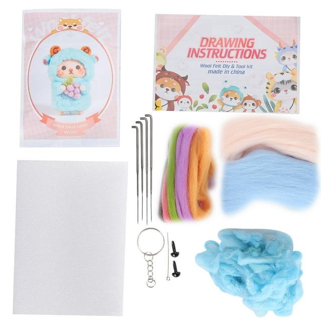 Needle Felting Kit, Beginner Felting Kit Sheep Doll DIY Plush Doll Wool For Hand-made Decorations For DIY Craftsmanship 206# Blue,207# Coffee,208# Light Brown
