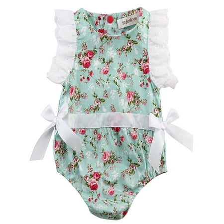

StylesILove Infant Baby Girl Cotton Lace Floral Ribbon Jumpsuit Romper (90/6-9 Months)