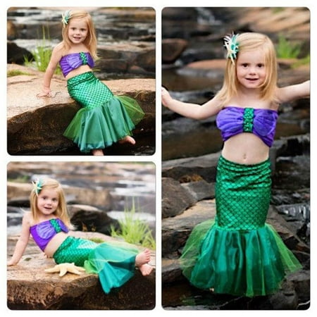 The Mermaid Tail Princess Ariel Dress Cosplay Costume Kids For Girl Fancy Green Dress