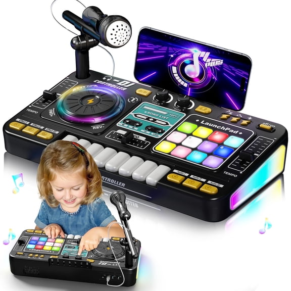 Toddlers DJ Mixer Toys, Electronic Baby Musical DJ Toys with Lights, Songs, Sound Effects, Microphone, Kids Electronic Piano Sets, Chiristmas Birthday Gifts for 3-6 Years Old Boys Girls