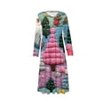 thumbnail image 4 of Christmas Dresses for Women Women's Fashion Dress Spring V-neck Long Sleeve Dress with Christmas Print for Holiday Party,Pink,2XL, 4 of 6