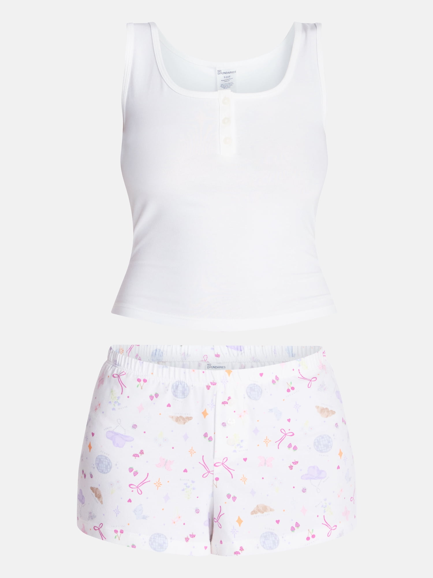 No Boundaries Cloud Core Sleepwear Tank Top and Shorts Sleep Set, 2-Piece, Women's XXS-3X