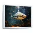 thumbnail image 2 of Designart "Underwater Encounter Shark Attack II" Animals Framed Wall Art - Modern Blue Shark Entryway Framed Wall Art, 2 of 6