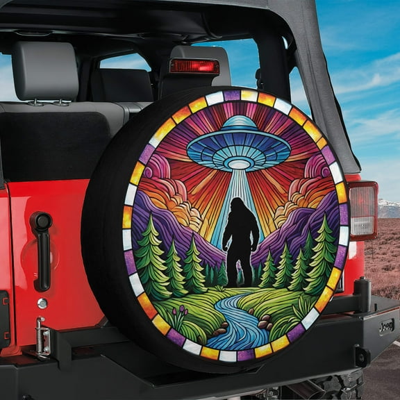 Lotusprinthandmade Bigfoot Lovers Spare Tire Cover Without Backup Camera Hole 6 Sizes (27 in.), bigfoot spare tire wrap, funny bigfoot tire cover design