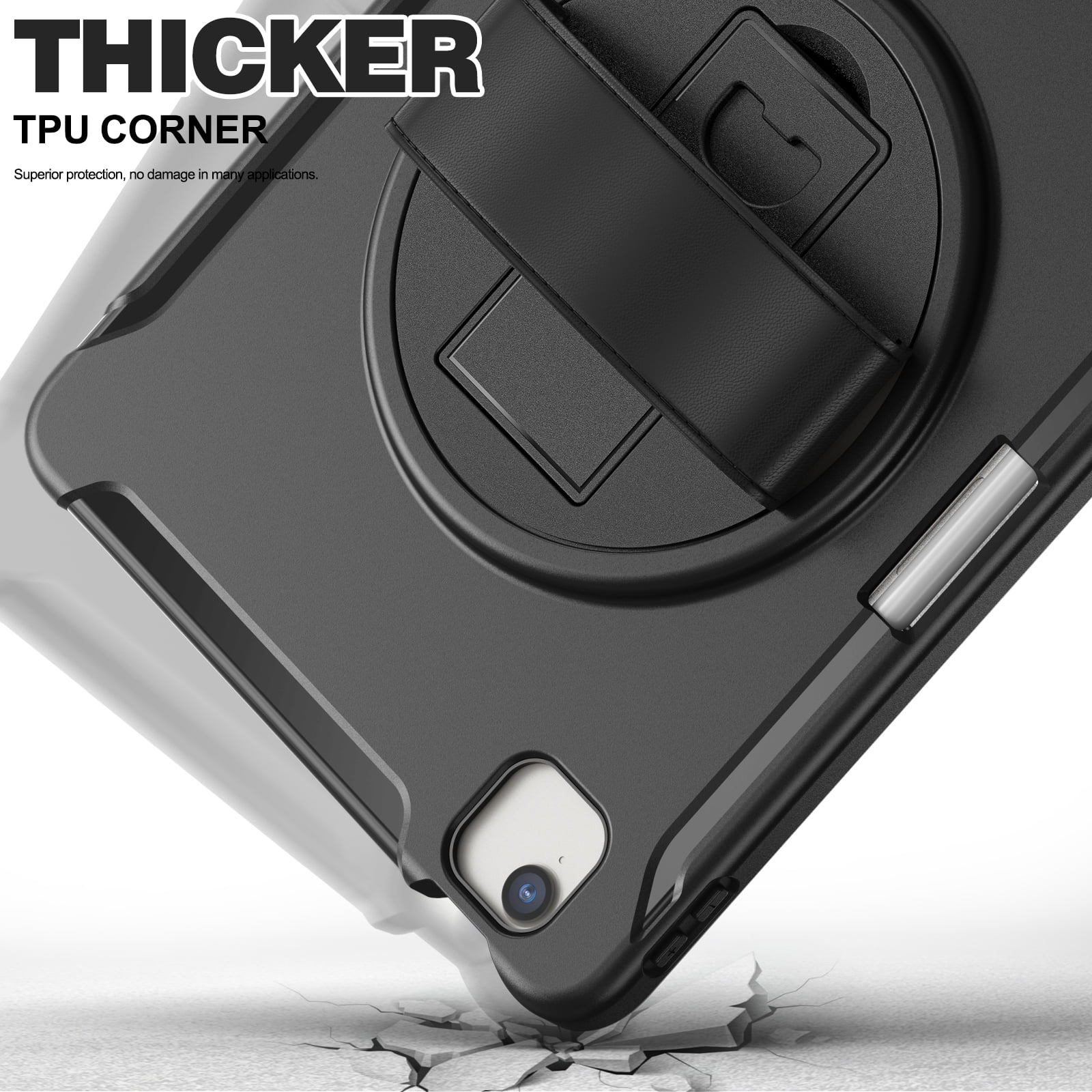 For iPad Air 11 Inch 2026/2025/2024 Case with Pencil Holder, Military Grade Shockproof Kickstand Handle Strap Anti-Scratch Kids Friendly Bumper Tablet Case Cover for Apple iPad Air 11" M4 M3 M2