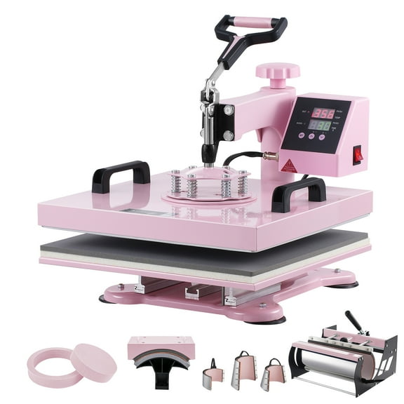 KFFKFF Heat Press Device, 15x15 inch, 8-in-1 Heat Application Unit with Tumbler Press for 6-30 oz, 360° Rotating T-Shirt Application, Accurate Digital Settings, Suitable for T-Shirts/Mugs/Hats