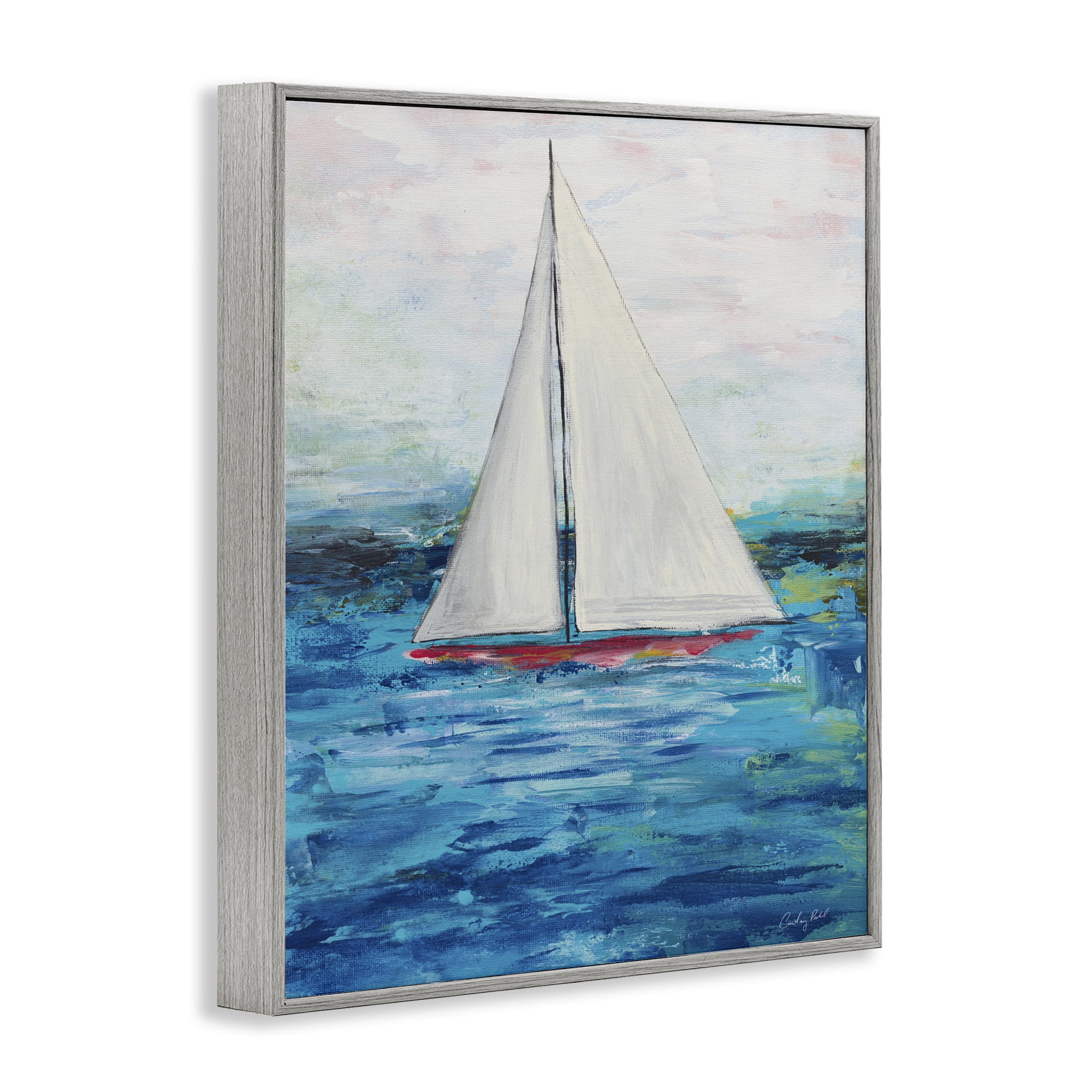 Stupell Industries Boat Setting Sail Coastal Painting Gray Framed Art Print Wall Art, 16 x 20