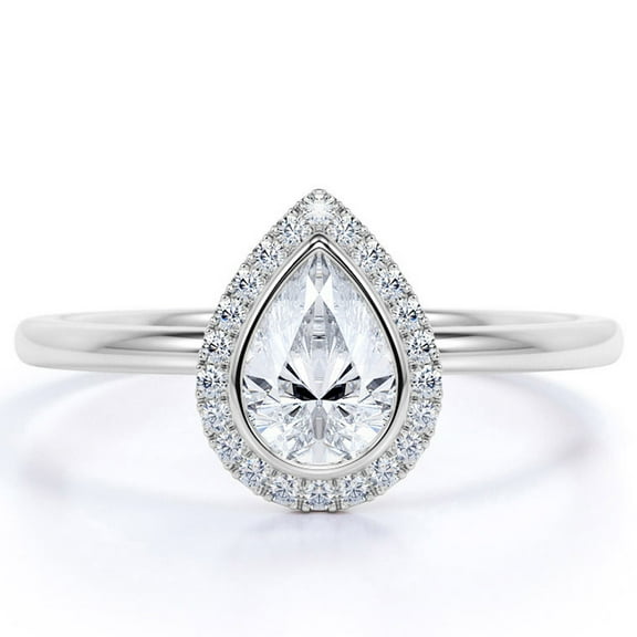 JeenMata 1.1 Carat Pear Shape Moissanite and Diamond Halo Engagement Ring in 10k White Gold