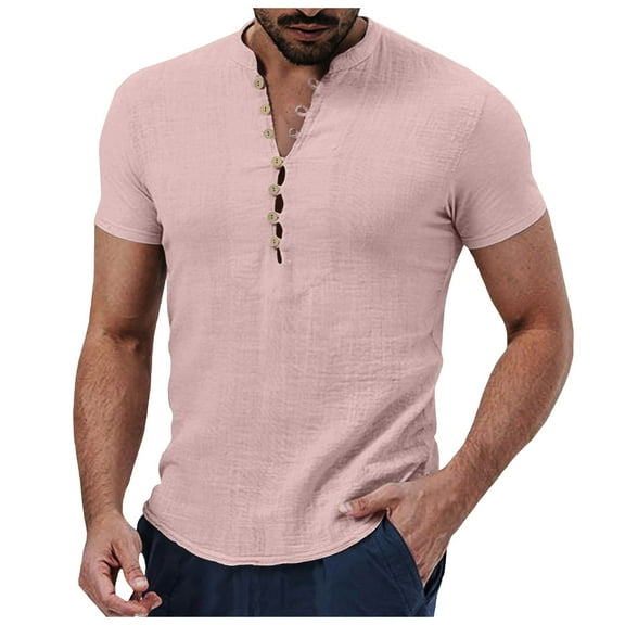 Mens Shirts,Short Sleeve T-Shirt Casual Solid Top Summer Comfortable Beach Breathable Relaxed Fit,Work Shirts for Men,3XL,Pink