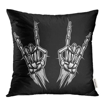 YWOTA Death Engraving Rock Horn Sign Devil Skeleton Heavy Metal Bones Hands Design Arm Pillow Cases Cushion Cover 20x20