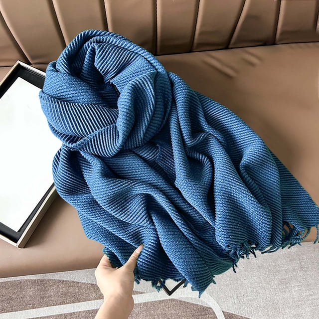 RXIRUCGD Women's Fashionable Solid Color Fold Soft Skin Friendly Scarf( Blue )