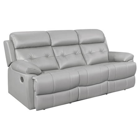 Lexicon Lambent Modern Leather Double Reclining Sofa in Silver Gray
