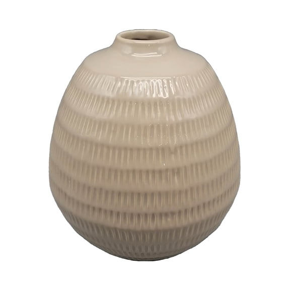 Sagebrook Home Ceramic 7" Stripe Oval Vase, Irish Cream