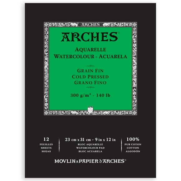 Arches - Almohadilla de Acuarela, Prensa fría, 9 x 12 Pulgadas, 12 Hojas - Papel de Arte Profesional para Acuarela, Tinta de Gouache, acrílico