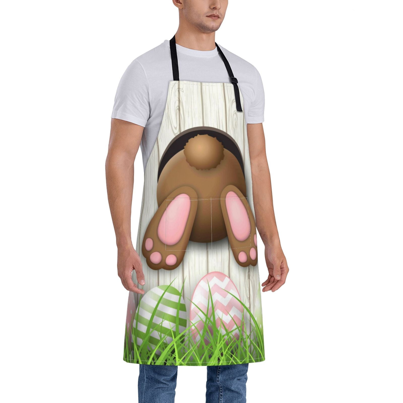 Kdxio Brown Bunny Bottom And Easter Eggs Apron with Pockets Adjustable Kitchen Aprons for Men Women Waterproof Aprons for Cooking,Drawing,Crafting, Baking Household Cleaning