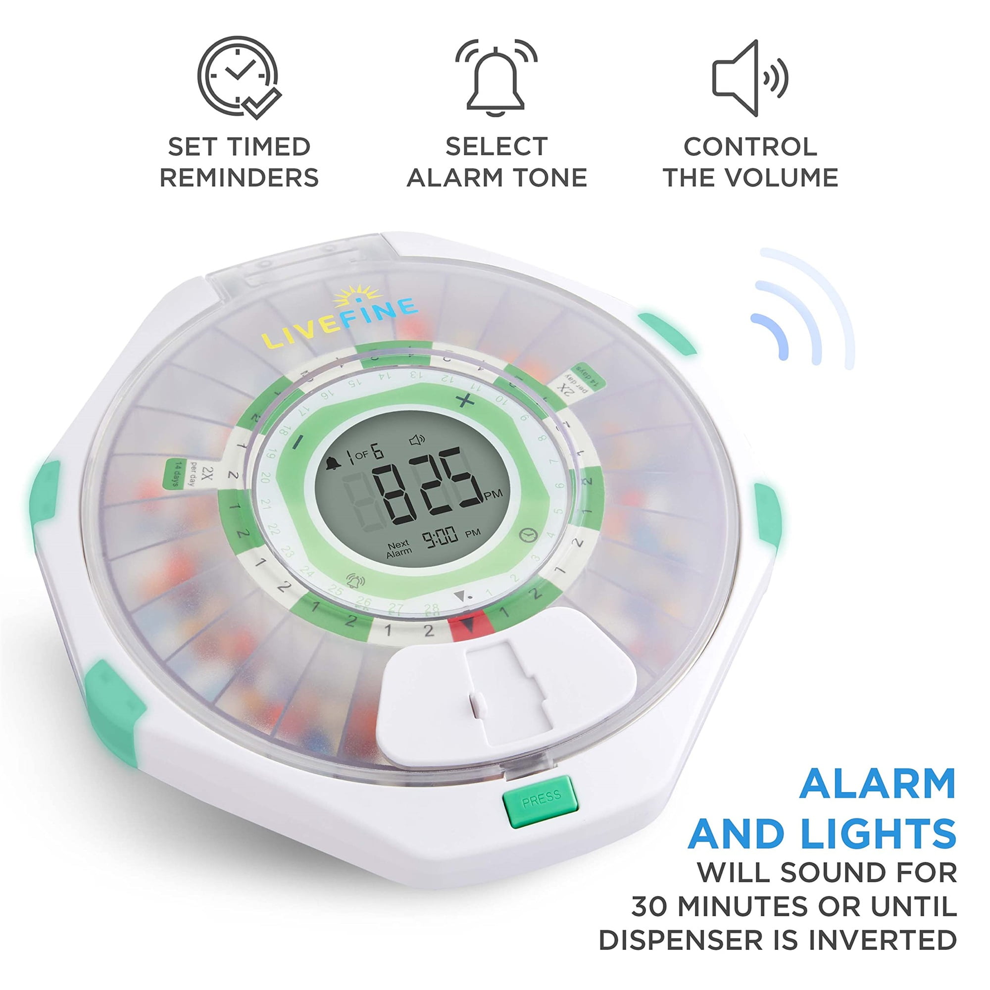LiveFine 28-Day Automatic Pill Dispenser with Upgraded LCD Display and Key Lock - Frosted Lid