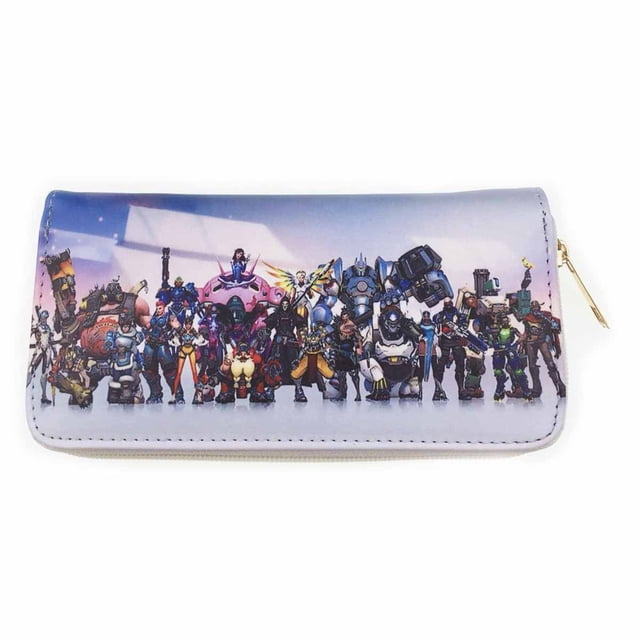 Cartera con personajes de anime de Overwatch, delgada, plegable, 20 x 10 cm
