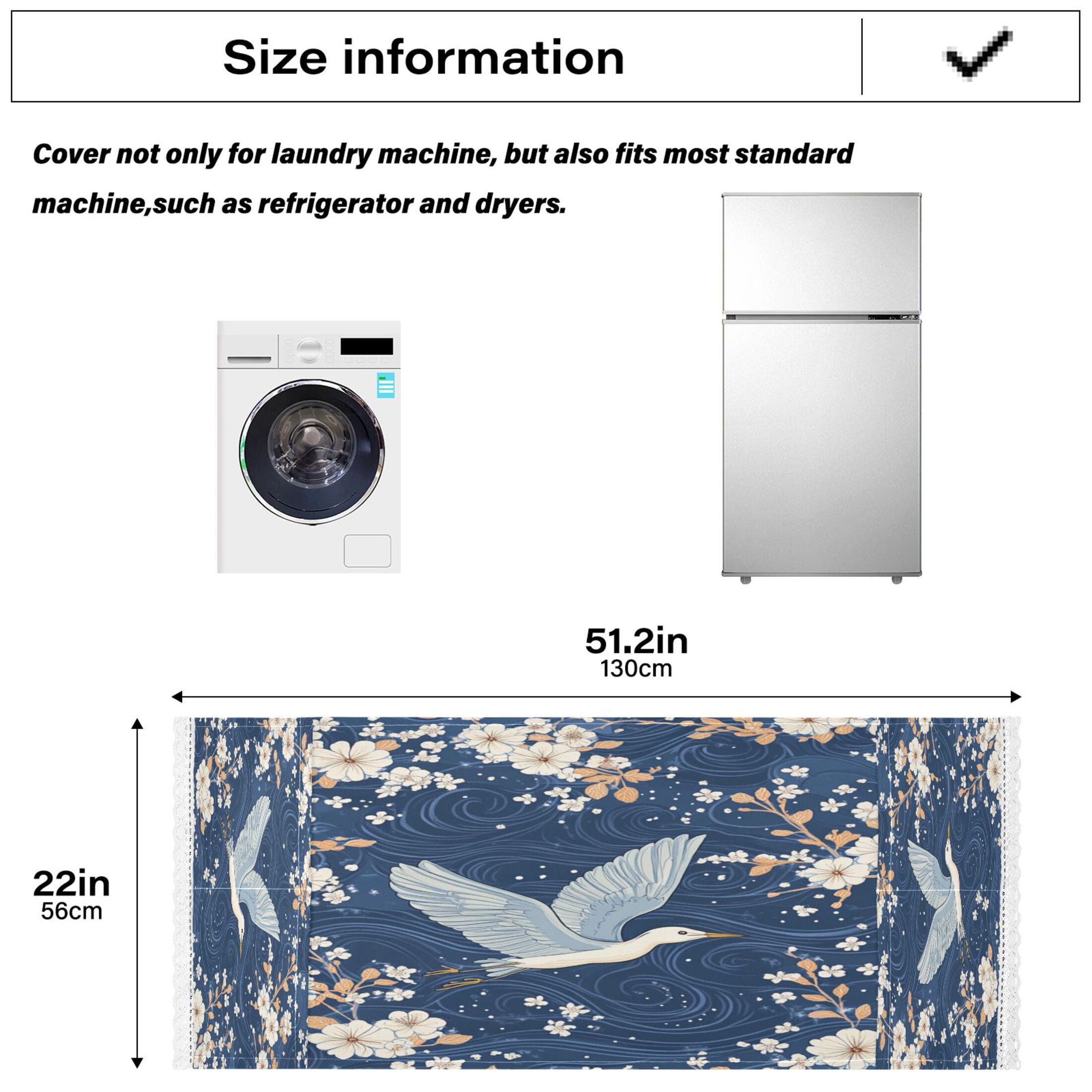Seagulls Soaring over White Flowers and The OceanWasher and Dryer Covers Dust-Proof and Oil Resistant Fridge Cover with 4 Storage Pockets Washing Machine Top Cover for Laundry Kitchen Home 51.2 x 22