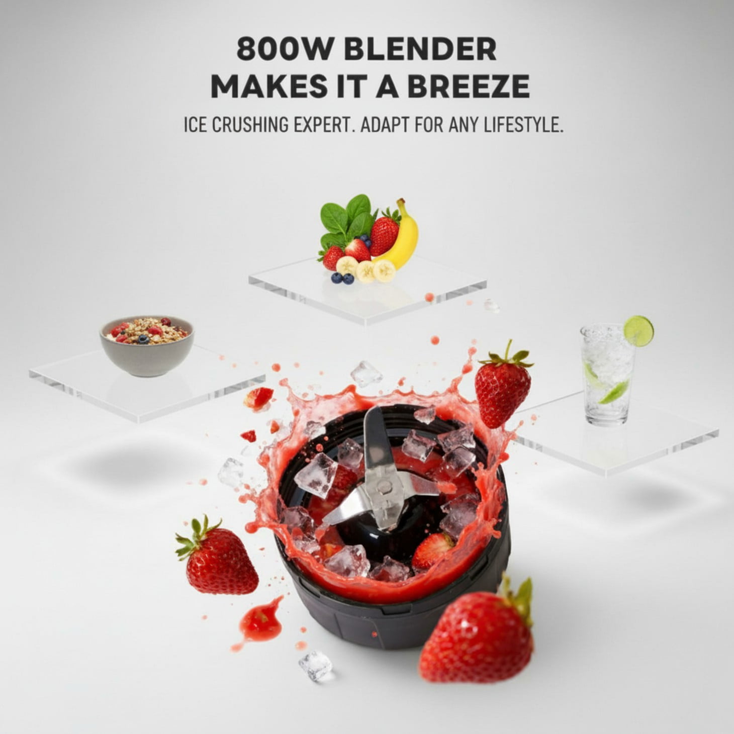 EDX 1L Stainless Steel Blender 800W 120V 60Hz Silver with 3 PCTG Cups(1L/0.7L/0.5L), 1 Travel Lid, 2 Storage Lids & 1 Blending Blade