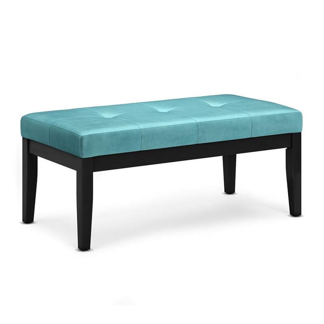 Lacey 43" Wide Contemporary Rectangle Tufted Ottoman Bench in Aqua Velvet Fabric