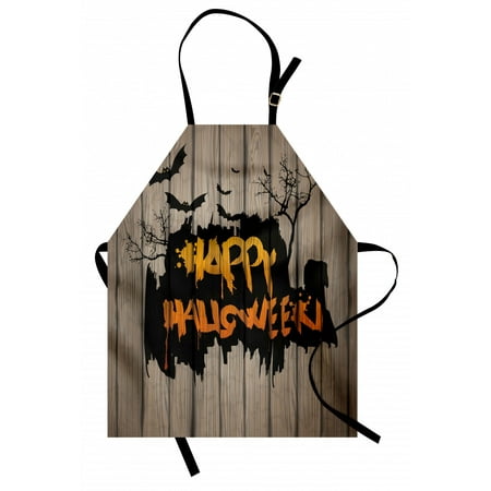 

Halloween Apron Happy Graffiti Style Lettering on Rustic Wooden Fence Scary Evil Holiday Artwork Unisex Kitchen Bib Apron with Adjustable Neck for Cooking Baking Gardening Multicolor by Ambesonne