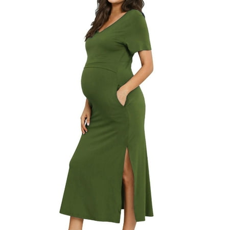 

Wiueurtly Maternity Dress Round V Neck Short Sleeve Maternity Lactation Dress Solid Color Long Dress Blue Black Long Dress Maternity Dress Little Dress Women