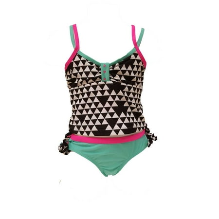 Big Chill Girls' Triangle Print Tankini Set (Best Swimsuits For Big Hips)