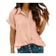 thumbnail image 1 of Camisa de manga corta con botones para mujer, blusa informal de color liso con cuello vuelto y dobladillo suelto para el trabajo, color rosa S, 1 of 2
