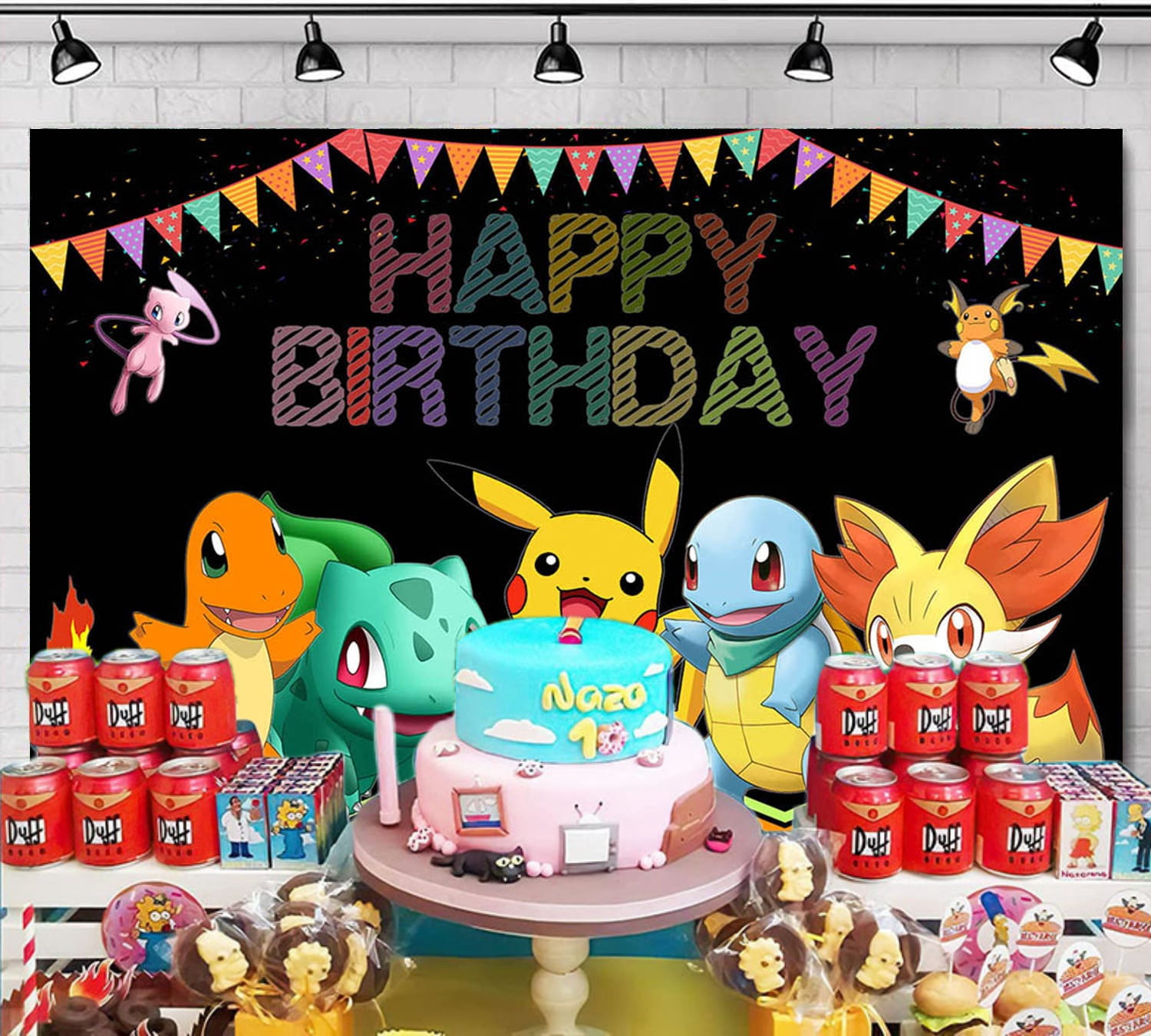 Pokemon Happy Birthday Anime Cartoon Theme Backdrops Banner Birthday Party Decor Supplies,5.9x3.6ft