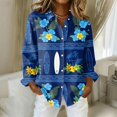 thumbnail image 2 of Sewkxo Women's Hawaii Shirt Floral Print Long Sleeve Lapel Collar Buttons Tropical Beach Blouse 2026 Fashion Loose Party Holiday Tee Shirts,Royal Blue S, 2 of 5