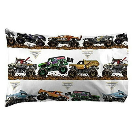 Monster Jam Tracks Full Sheet Set - 4 Piece Set Super Soft and Cozy Kid's Bedding Features Grave Digger & Megalodon