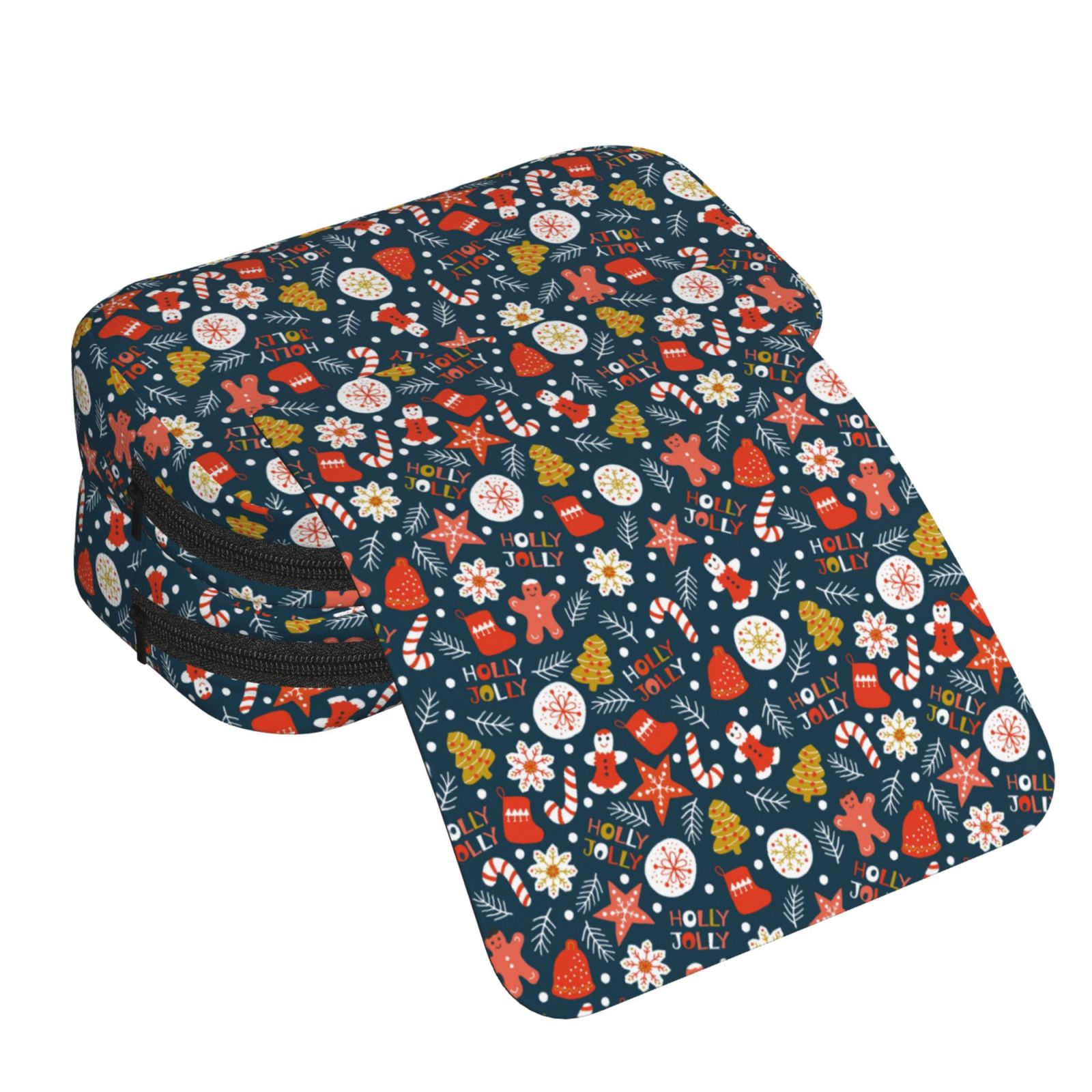 Rateoe Holiday Christmas Cookies Pattern Double Clamshell Pen Case, Storage Organizer with Two Zipper Compartments– Holds Up to 50 Pencils & Pens