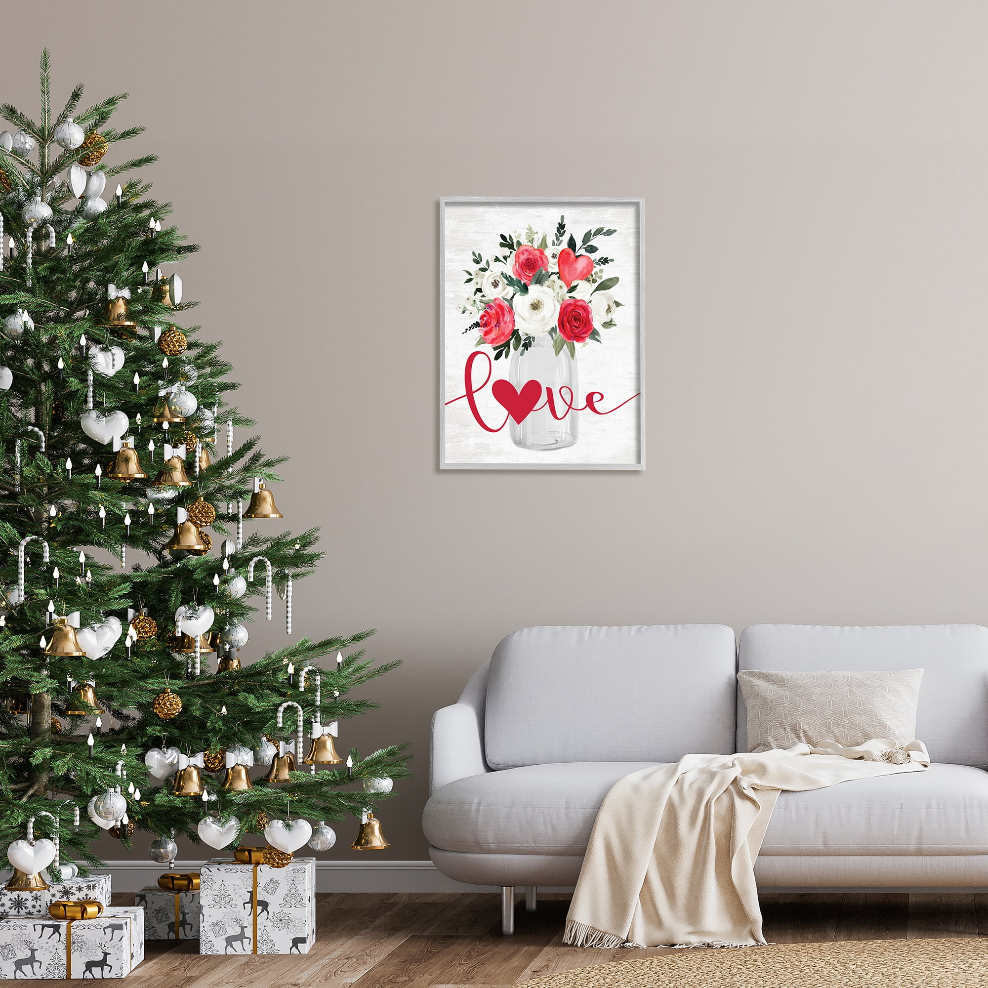 Stupell Industries Floral Valentine's Love Bouquet Botanical & Floral Painting Gray Framed Art Print Wall Art, 24 x 30