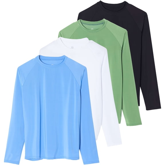 Real Essentials 4 Pack: Women's Long Sleeve Rash Guard Shirt Swimwear UPF Sun Protection Swim Workout Top (Available in Plus)