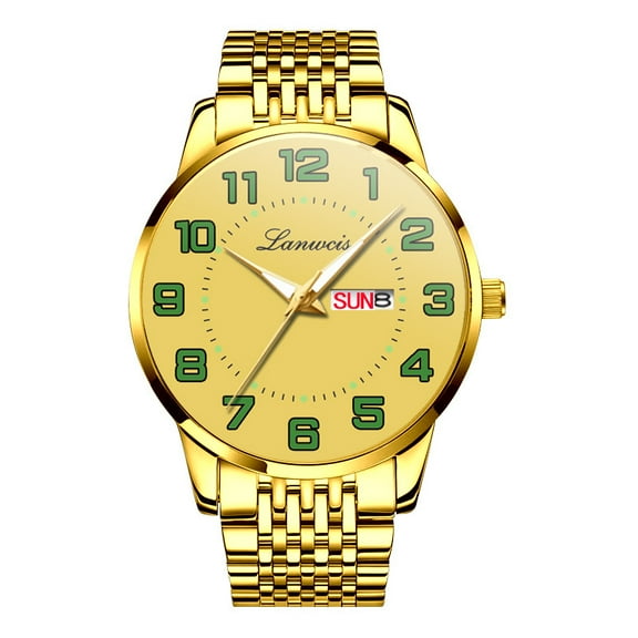 Large Dial Men's Digital Quartz Watch with Solid Strap - Elderly Wristwatch, Steel Band, Chinese-English Dual Calendar, Waterproof