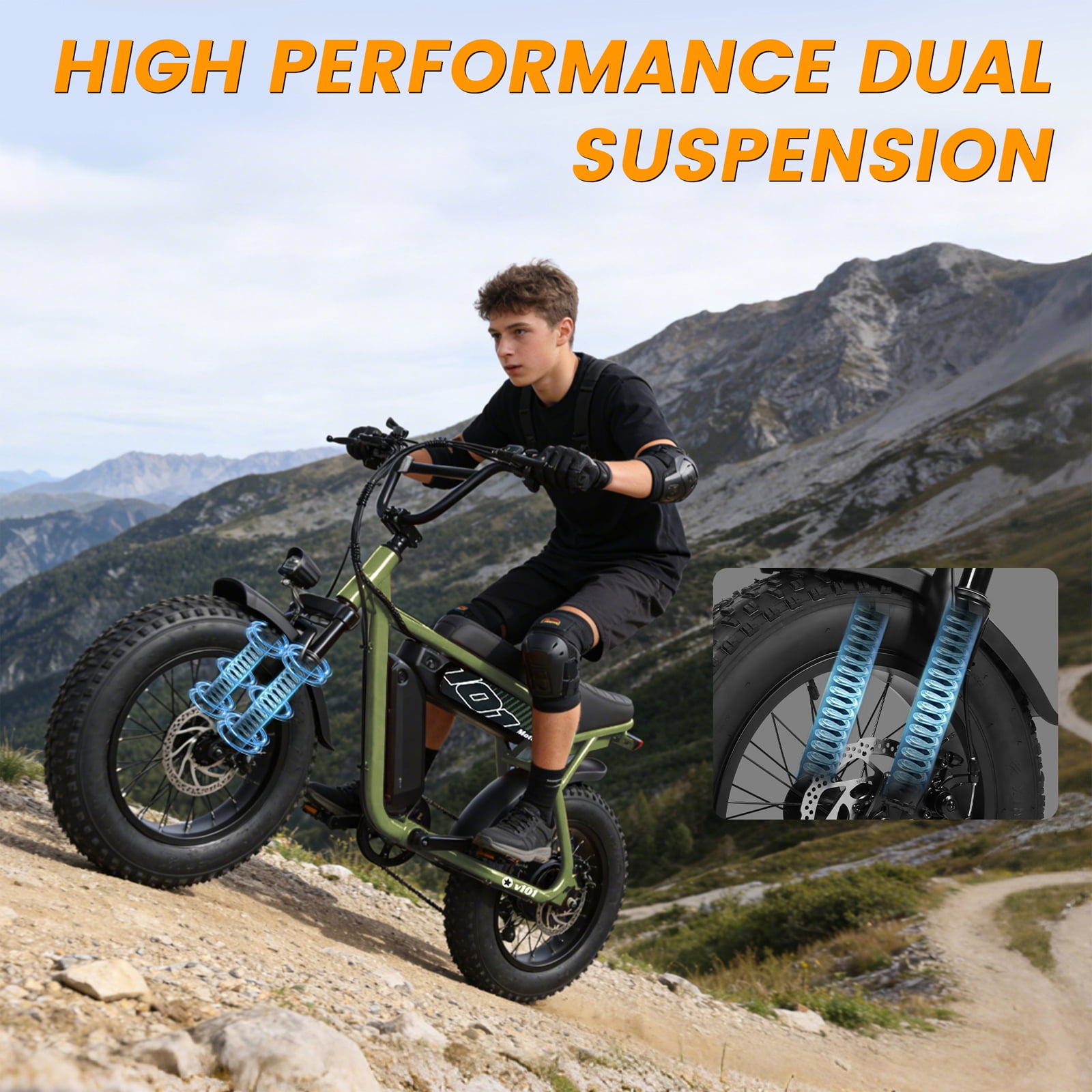 Adult & Teen Electric Bike – 750W Peak (1500W Max) Motor, 28 MPH, 48V 13Ah Battery, 16"x4.0" Fat Tires, 7-Speed, Front Suspension All-Terrain E-Bike, Green