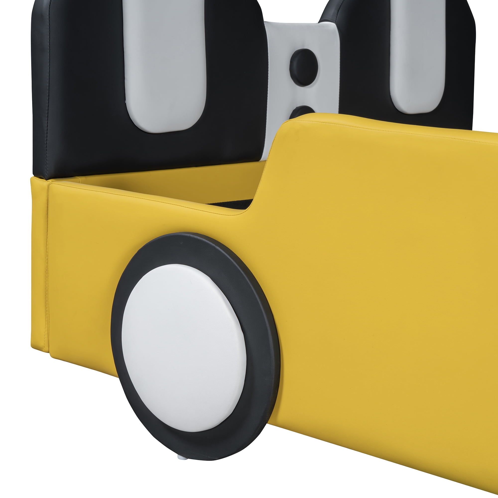 Bed Frame Twin Size Race Car-Shaped Platform Bed with Wheels,Yellow