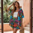 thumbnail image 3 of FKELYI Women's 2 Piece Set Short Sleeve Shirt & Shorts with Elastic Waist Summer Beachwear Colorful Dog Paw Print Soft Vacation Outfits Open Front Top Lounge Set, XL, 3 of 7