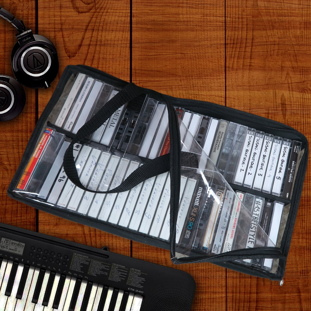 Evelots 4 Pack Cassette Tape Bag-Clear Organizer/Storage-Handles-Easy Carry-No Dust/Moisture-Hold 200 with cases
