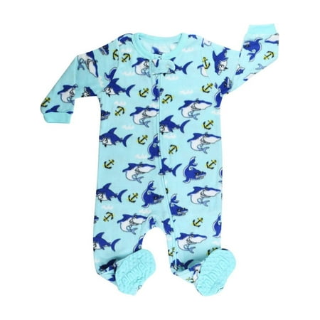 Elowel Baby Boys Blue Shark Print Zipper Footed Fleece Sleeper Pajama