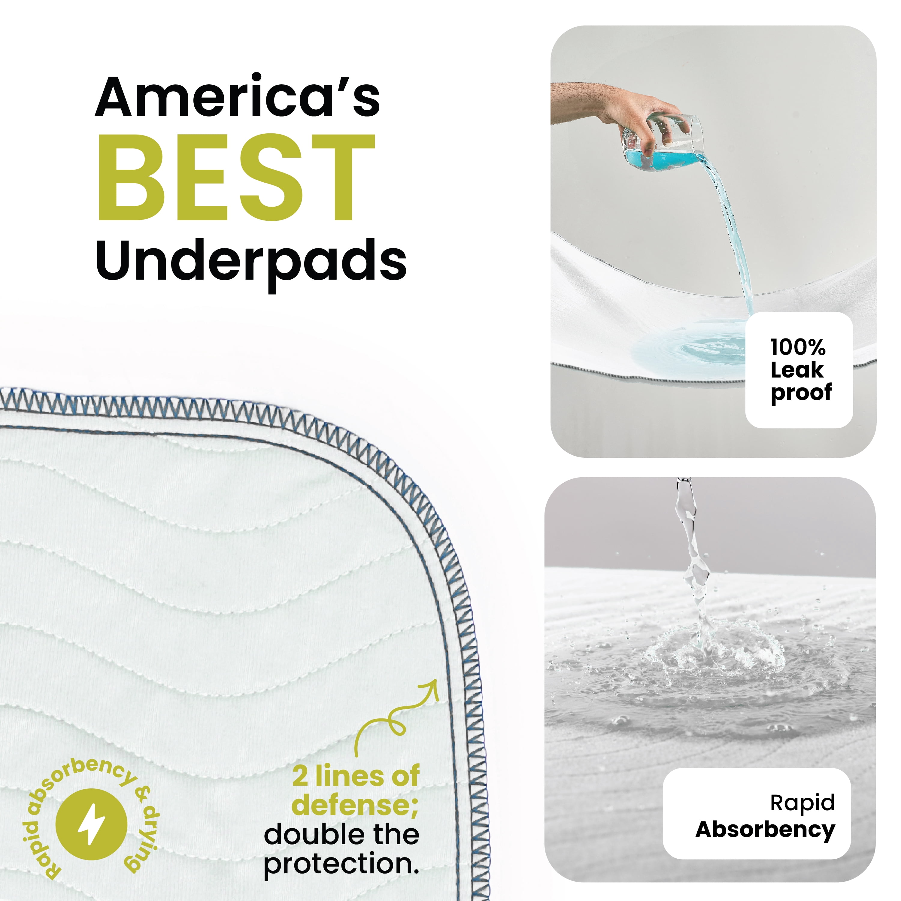 Improvia Washable Bed Pads for Incontinence, Waterproof Reusable, 34 x 36 in, 4-Pack (White & White)