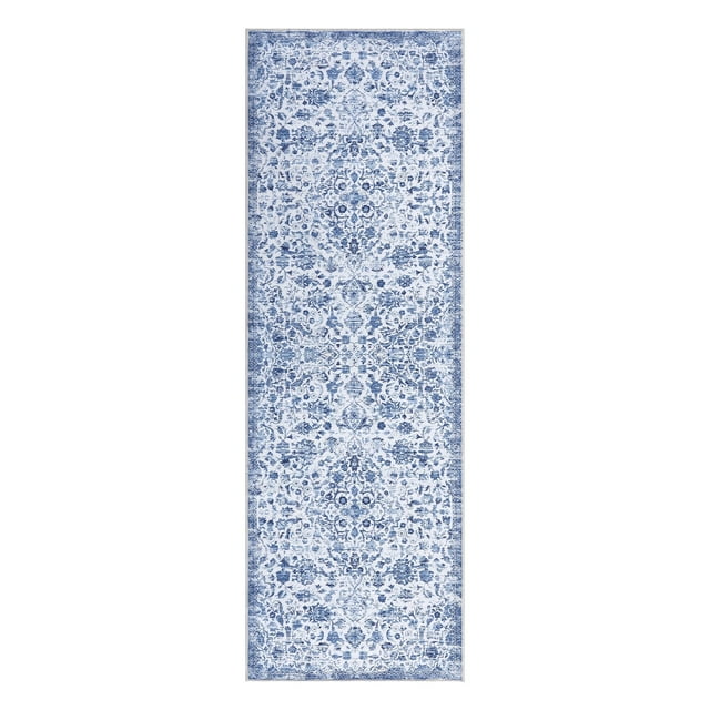 YUSAZENS 2x6 Vintage Floral Print Hallway Runner Rug Non-Slip Soft Kitchen Laundry Bedroom Runner Rug Blue