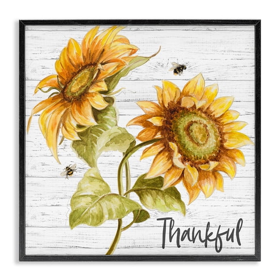 Stupell Industries Cottage Thankful Country Sunflowers Black Framed Giclee Art, 12 x 12, by Patricia Pinto