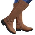thumbnail image 4 of Flat Knee High Boots for Women, Long Leg Spliced Design with Side Zipper, Round Toe Warm Winter Tall Boots, 4 of 9